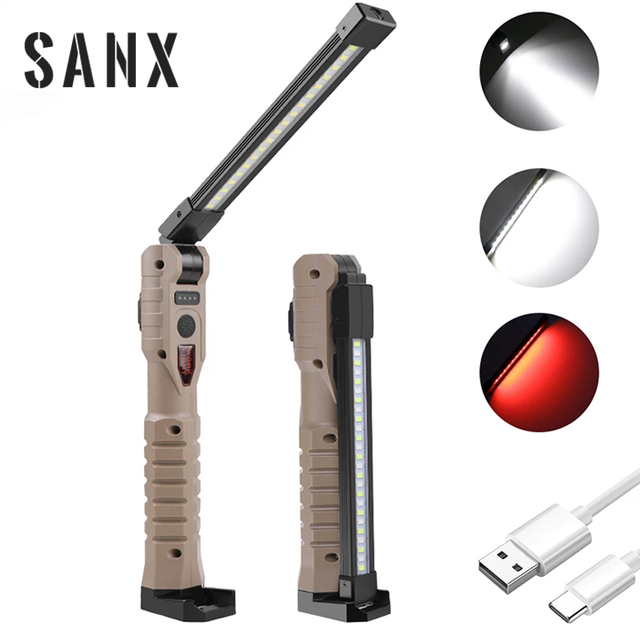 Sanx Led Work Light Usb Rechargeable Cob Flashlight Magnetic Lamp