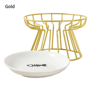 Ceramic Pet Bowl Plate with 2 Colors Iron Stand Dog Cat Feeder Supplies for Spine Protection