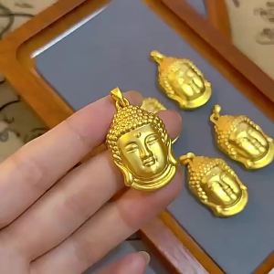 National Trend New Chinese Style Gold Shop Same Style Buddha Head Necklace Pendant Adjustable for Men and Women Gold Tathagata Buddha Black Rope Necklace Pendant