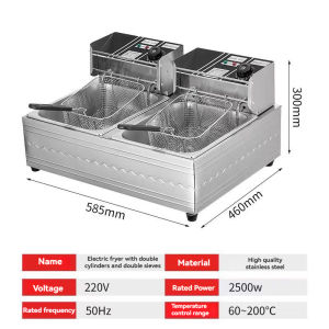 Large Capacity Electric deep fryers 10+10 Liter Double-cylinder Thickened Electric Fryer Fried Chicken French Fries