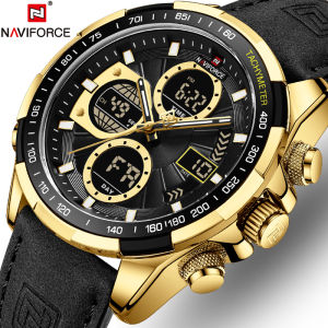 NAVIFORCE Top Original Brand Casual Military Mens Watch Chrono Sport Quartz Men Fashion Leather Strap LED Light Waterproof Watch