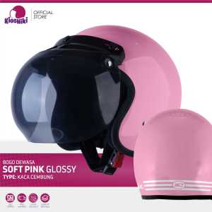 Helm Bogo Dewasa Retro Klasik SNI Full Leher Pria Wanita Warna Soft Pink Kaca Cembung