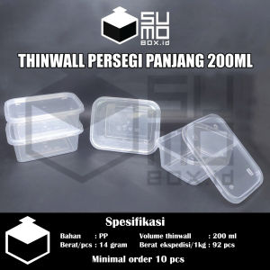 [1 PAK ISI 25 PCS] Thinwall PERSEGI PANJANG 200ml + tutup / wadah plastik box dessert kontainer 200 ml