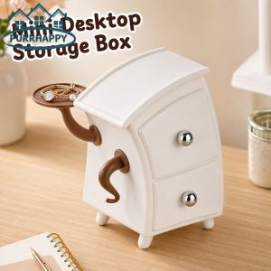 Purrhappy Cute Retro Desktop Storage Box Dual Drawer Dustproof Organizer For Key Cosmetic Jewelry Small Item Table Decor
