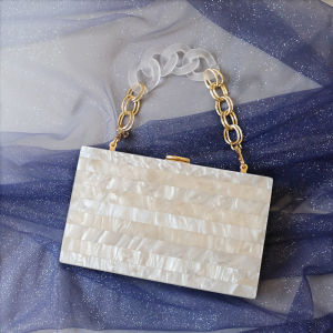 New Trendy Handbag Boutique Fashion Women Bag White Striped Acrylic Luxury Party Prom Evening Bag Woman Cute Wedding Box Clutch Purse