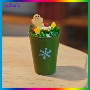xuhaiy 1 12 Dollhouse Christmas Latte Coffee Drink Cup Model Christmas Dollhouse Miniature Coffee Shop Decor Ornament Micro Photo Props