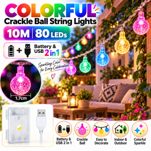 Local Ready Stock USB Battery Dual Power 10M 80LED Globe Ball Fairy String Light For 2026 Diwali Deepavali Bedroom Decor