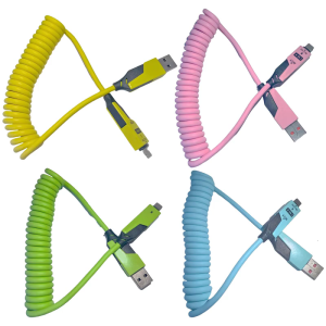 4 in 1 Charging Line Spring Coiled Power Cable Extension Line Support 480Mbps Data for Busy Professionals and Families