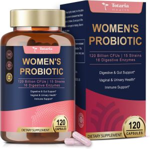 Totaria Womens Probiotic 120 Billion CFU - 15 Strains & 16 Digestive Enzymes with Akkermansia Cranberry & D-Mannose for Feminine Urinary & Gut Health - 120 Vegan Capsules