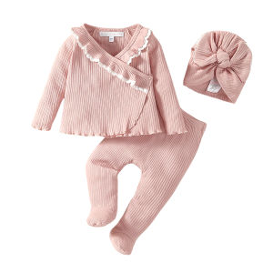 PAYI BABY-3PCS Newborn Clothes Baby Girls Long sleeve Knit Cardigan Tops Coat + Wrap feet Pants +Hat