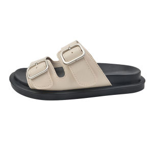 [Free Shipping] Thick-soled Roman sandals vintage open-toe double buckle casual flat beach sandals for women high-end outdoor slippers