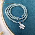 Vòng tay phong thủy đá Mã Não màu xanh cẩm thạch xen kẽ viên Lapis Lazuli cắt giác phong cách đeo quấn 3 vòng phối charm hoa tuyết | Hoa Minh Gem. 