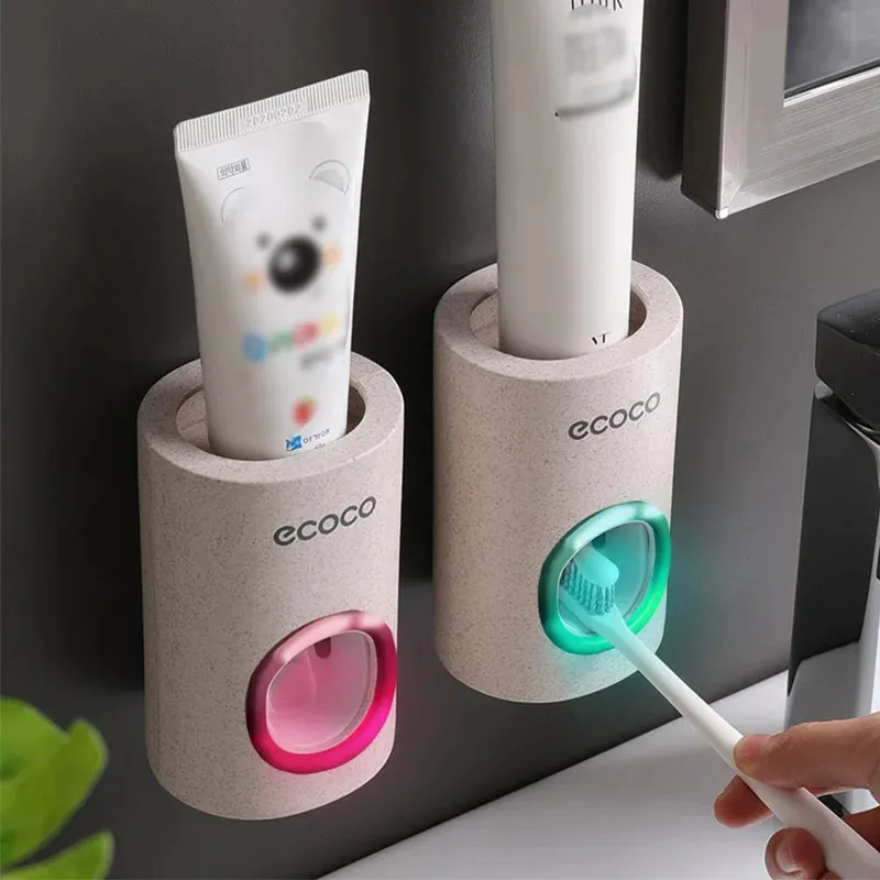 Automatic Toothpaste Dispenser Dust-proof Toothbrush Holder Wall Mount Stand Toothpaste Squeezer Bathroom Accessories Set