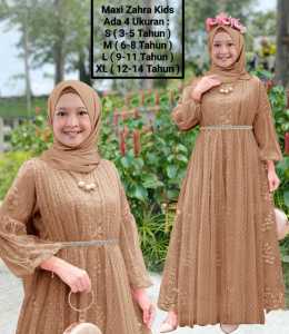 Pakaian Gamis Anak Perempuan Remaja Abg Terbaru Maxi Zahra Kids 3-14 Tahun Matt Full Brokat Mutiara di Lapis Furing Hyget Mix Tille Onde