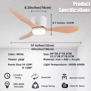 Inverter Ceiling Fan with LED Light 42 Inches Ceiling Fans Heavy Duty Ceiling Fans Modern Design New Wood Grain Blades Air Circulator Fan 6 Speeds 3 Colors Wind Energy Saving for Living Room Bedroom Dining﻿