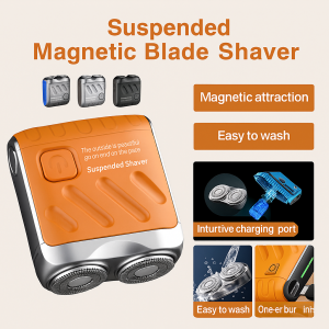 Small Steel Cannon Suspended Magnetic Blade Shaver Mini Portable Double Heads Type-C Fast Charging Shavers Waterproof Wet Dry Use