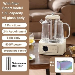 1.5L Health Kettle Temperature Adjust Glass Tea Maker Multi-Function Office Appointment Flower Teapot Portable Electric Hot Cup