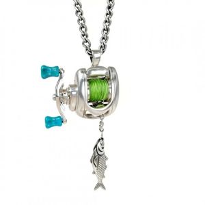 NOBLE YOU Luxury Fishing Reel Necklace Detachable Rotatable Fishing Reel Ring Collarbone Chain Exquisite Men Neck Pendant Fishermen
