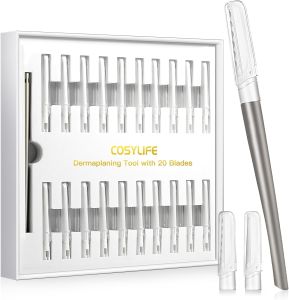 Dermaplaning Tool for Face Exfoliation with 20 Replaceable Blades Facial Shaver/Eyebrow Razor Peach Fuzz Removal Eyebrow Shaper for Women Easy to Use Dermaplaner Help Exfoliate and Smooth Skin