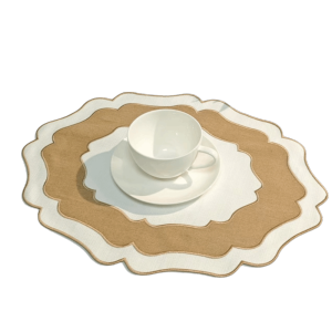 0HOWWUU Machine Washable Scalloped Linen Placemat Heat Insulation Wear Resistant Irregular Dinner Placemat Simple Restaurant Use Textured Dining Placemat Dining Table