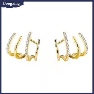 dongxing Hàn Quốc earing Claw tai móc Clip bông tai cho phụ nữ bốn-prong thiết lập màu vàng tai Bông tai thời trang đồ trang sức năm mới Quà Tặng