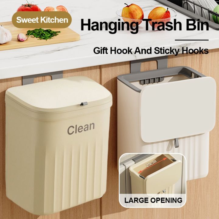 12L covered wall mounted trash can for kitchen and household sliding ...