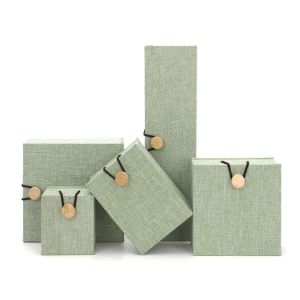 DOWNA Fleece Lining Jewelry Box Linen Wood Button Closure Jewelry Case Portable Multi-purpose Pendant Bracelet Box for Wife Mom Daughter and Friend
