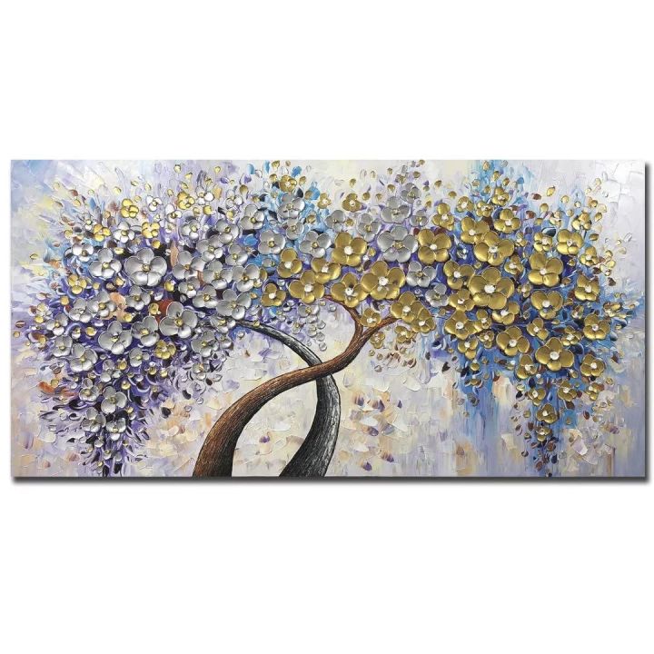 V-inspire Hand Painted Abstract Oil Painting On Canvas - 24x48 Inch Modern Wall Art, Ready To Hang
