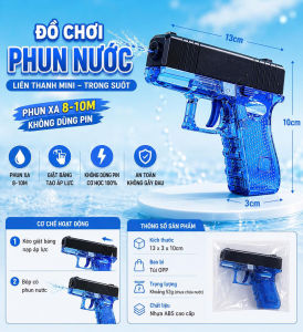 Đồ Chơi Phun Nước Áp Lực Kiểu Dáng Thụt Mini Trong Suốt Dụng Cụ Bắn Nước Liên Thanh Lực Mạnh 10M
