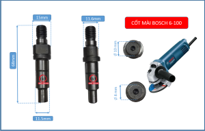 TRỤC MÀI BOSC H 6-100 CỐT MÀI 6-100 TRỤC GẮN ĐÁ MÁY MÀI GÓC 6-100.