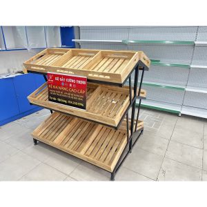 Kệ Rau Củ Quả Mâm Gỗ Cao Su Kệ đôi (Cao 1m2 x dài 1m2 )