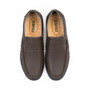 Giày mọi nam da bò SUNPOLO đế cao su chống trượt tốt trung niên LS3028 (Nâu)