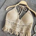 YIFAFA【Delivery 2-3 days】 Crochet Top For Women Swimsuit Bra Knitted Swimwear Beach Wear Outfit With Pad Underwear. 