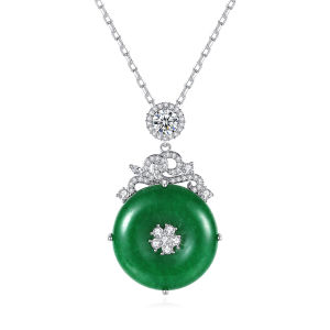 SEQUITO Chinese Style Women Neck Decoration Silver Plated Jewelry Setting Green Stone Sparkling AAA Cubic Zirconia Chain Pendant Necklace Party Accessories SN044
