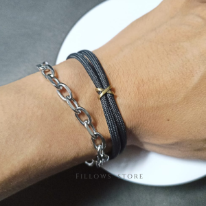 Gelang Simpel Paracord X Plat Minimalis Aksesoris Fashion Pria Keren Model Casual Premium