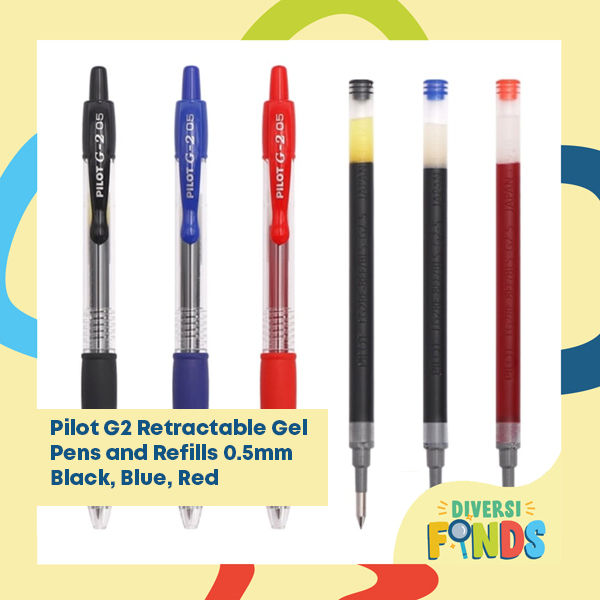 Pilot G2 Retractable Gel Pens and Refills Black Blue Red