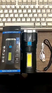 USB Rechargeable Flashlight with Power Display 4 Modes Adjustable Handheld LED Torches for Camping Fishing Dog Walking