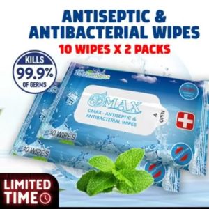 OMAX SG ✨ICY MINT ANTIBACTERIAL WET WIPES ✨ GYM OUTDOOR TRAVEL 10 WIPES/ PACK ✨ QTY 2~16