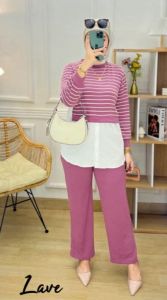 setelan wanita muslim kaos knit rajut import salur terbaru terlaris termurah cod