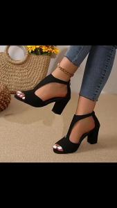 [Free Shipping] Chunky Heel Plus Size Womens Sandals New Summer Fashion Open-Toe Back Zipper High Heels