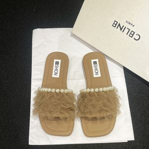 Fairy Little Fragrance Pearl Soft-soled Slippers Womens Summer Wear Skirt Flip-flops Flat-bottomed Sandals Are Popular