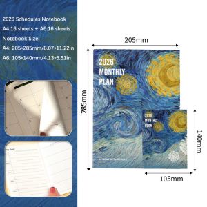 GOLFDIN 2Pcs/Set Work Efficiency 2026 Schedules Notebook Life Check-in A4/A6 2026 Calendar Planner Portable Learning Plan Planner Notebook Students