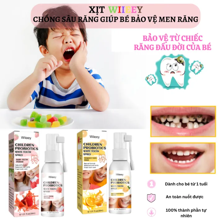 Xịt chống sâu răng Wiieey vị trái cây - Ngừa sâu răng hôi miệng ố vàng răng cho bé (Lọ 30ml)