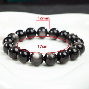 Original 7A Silver Obsidian Cats Eye Round Beaded Men Women Couple Bracelet Gift Fashion Jewelry with Certificate