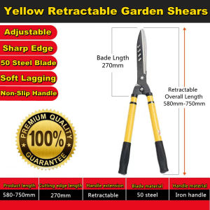 Garden Scissors Retractable Garden Shears Carbon Steel Hedge Clippers with Anti-Corrosive Coating for Branch Pruning Garden tool