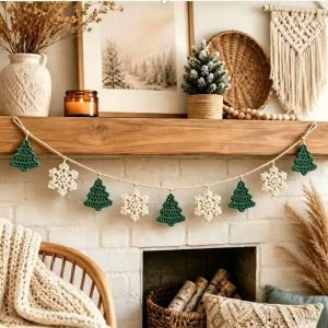 YOUSHI TOP Dệt kim Dây trang trí Giáng sinh Vải không dệt Sợi acrylic Vòng hoa đan móc Mới Găng tay Mũ Biểu ngữ ngày lễ Tiệc Giáng sinh