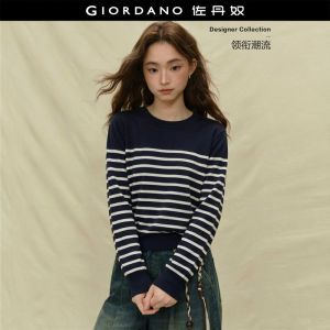 Giordano Women Striped crewneck sweater Free Shipping 18356915
