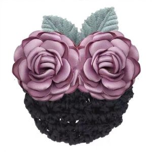 ERYRG สำหรับเด็กผู้หญิง สง่างามเรียบหรู พนักงานต้อนรับบนเครื่องบิน กุหลาบกุหลาบกุหลาบ ผ้าผ้าทอ ดอกไม้ประดับดอกไม้ สายผูกผมสไตล์เกาหลี คลิปหางม้า ตาข่ายคลุมผม คลิปฤดูใบไม้ผลิผู้หญิง