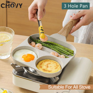 CHOVY White Granite Non Stick 4 Holes Egg Frying Pan Breakfast Egg Burger Pan Original Hamburger Omelette Mini Pancake Pan Egg Fryer All Stoves Suitable Induction Compatible