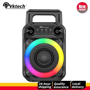 【Vktech】 Mini Bluetooth Portable Speaker with Microphone RGB Lights for Karaoke and Outdoor Adventures